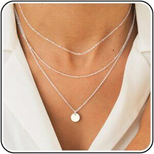 Dainty Layered Choker Necklaces Handmade Coin Tube Star Pearl Pendant Multilayer